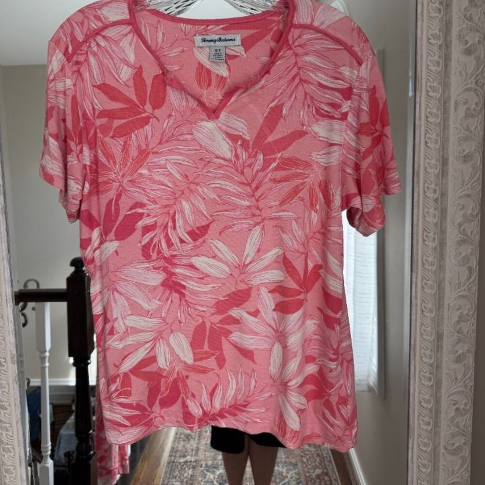 Tommy Bahama Pink Tropical Print Pajama Set Top & Wide Leg Lounge Pants Small - Picture 5 of 8